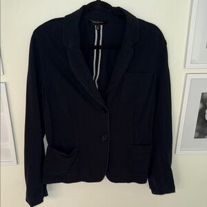 Talbots Size 16 Navy Blue Notched Lapel Double Patch Pocket Cotton Blazer Jacket